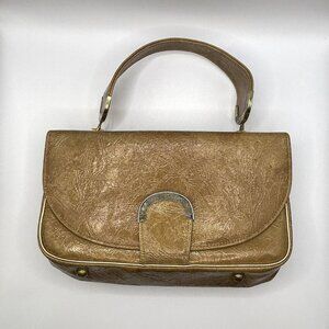 Vintage Life Stride Framed Patent Nylon Handbag Purse Tan 1950s-1960s Handbag